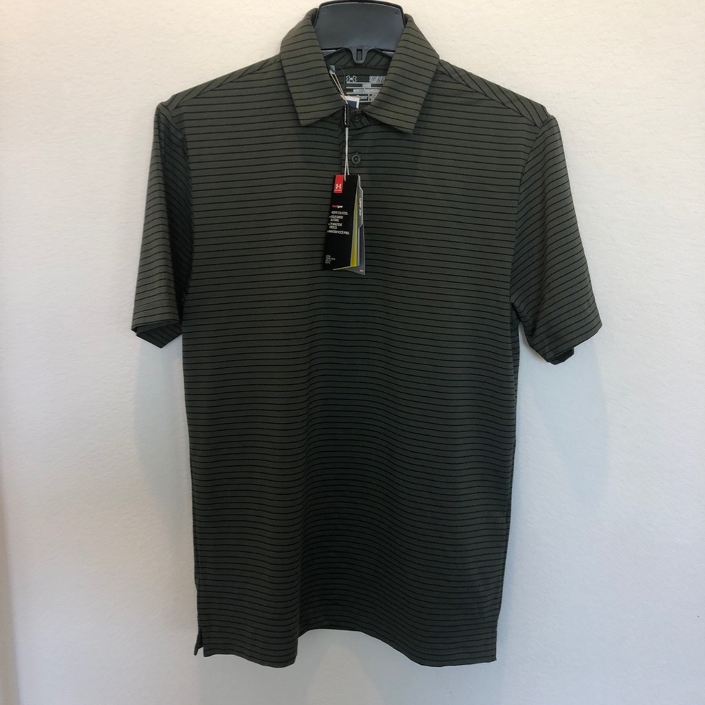 under armour SHIRT POLO Green stripes heatgear